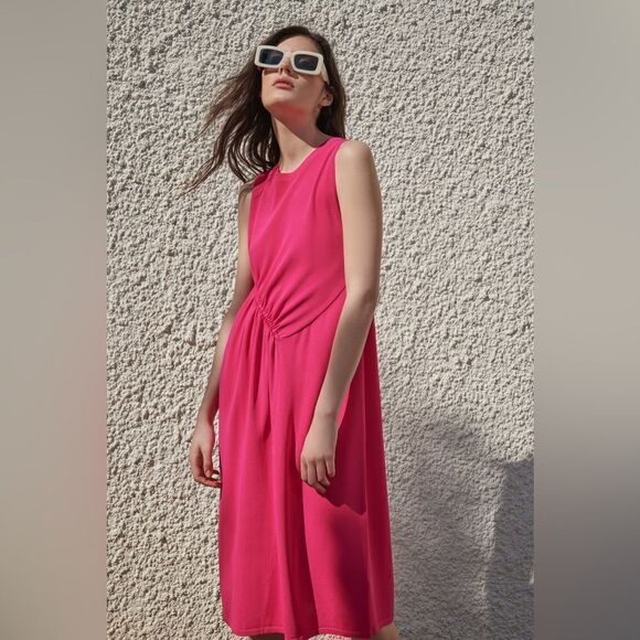 Zara Knit Ruched Dress Fuchsia Barbiecore Barbie Core - Picture 3 of 8